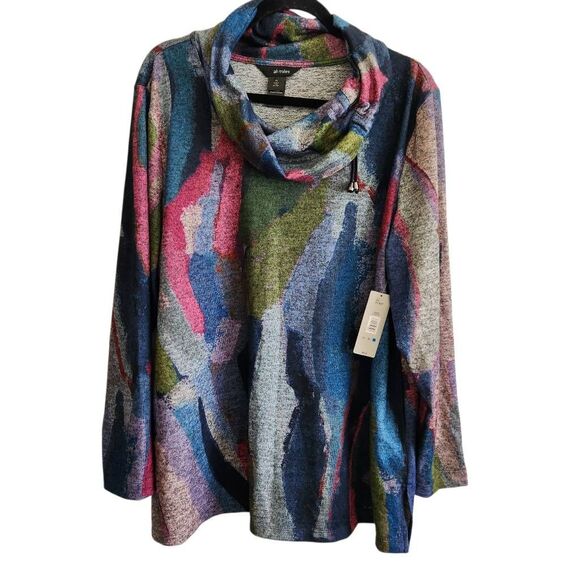 Ali Miles Sweaters - Ali Miles Sweater Womens XL Cowl Neck Pullover Geometric Soft Colorful